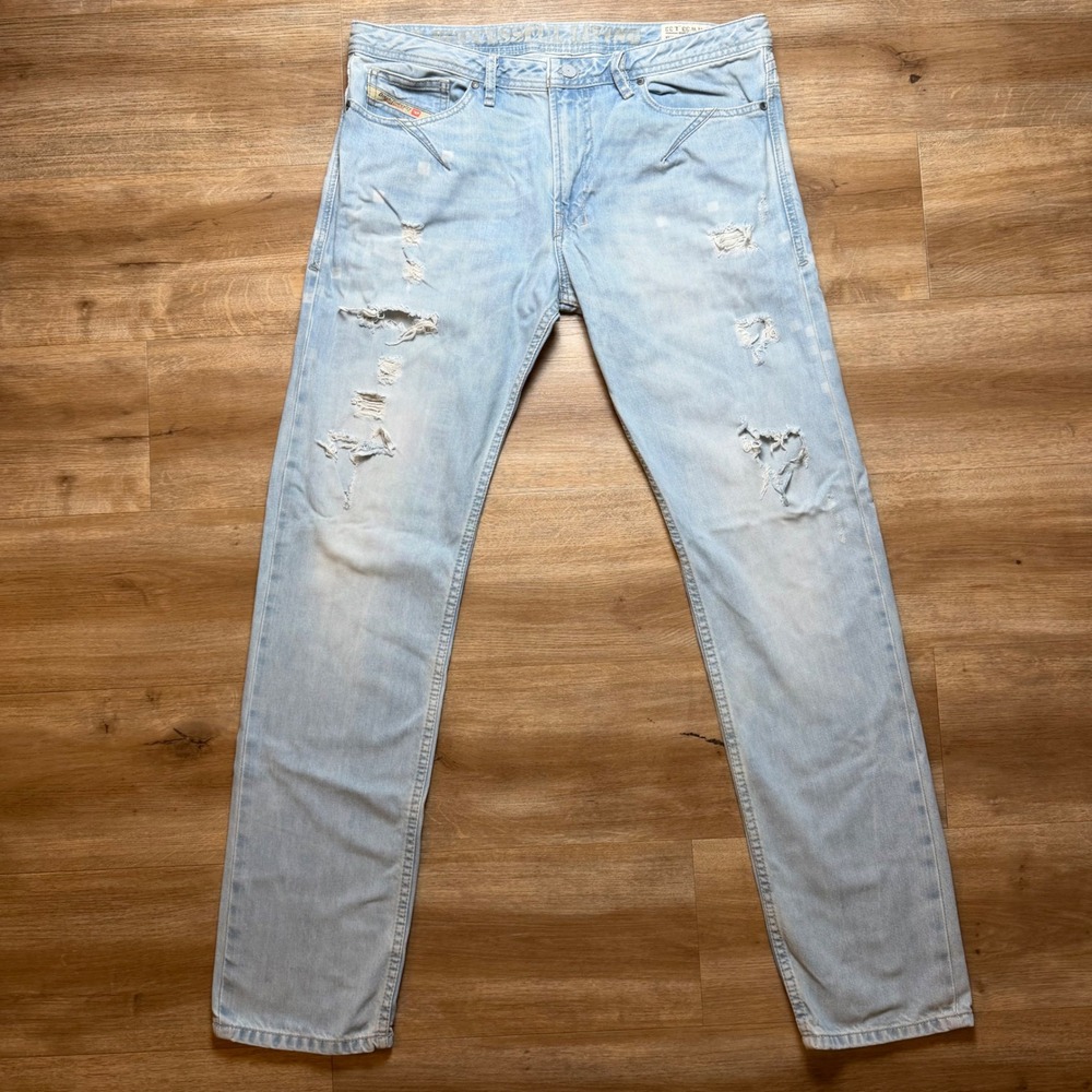 Diesel Shioner Jeans Mens 33x32 Light Wash Distressed Slim Skinny Italy 008PN
